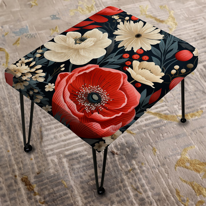 Vintage Coral Poppy Flourish Gardens - Floral Rectangle Ottoman