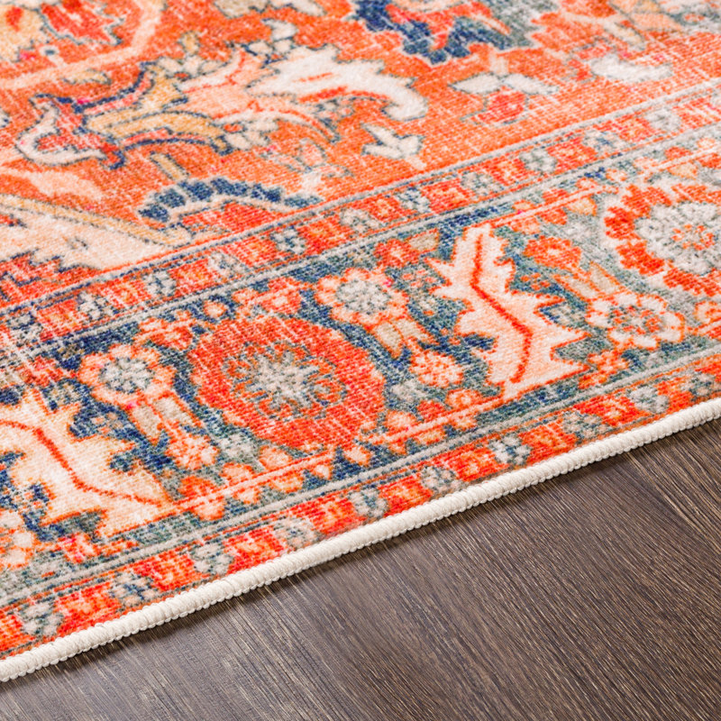 Mags Machine Washable Oriental Brick Red/Orange Area Rug, Rectangle 3'6" x 5'6"