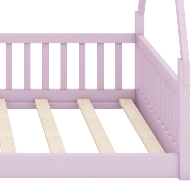 House-Shaped Bed With Integrated Fence Design, Pink