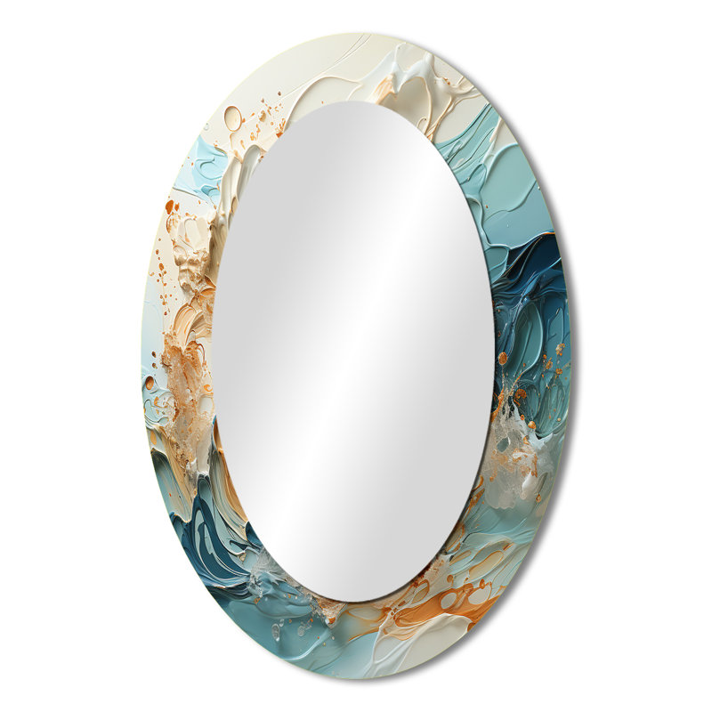 Bleu tempête liquide Art Charm - paysage ovale miroir décoratif sur métal, H 36 po x l 24 po
