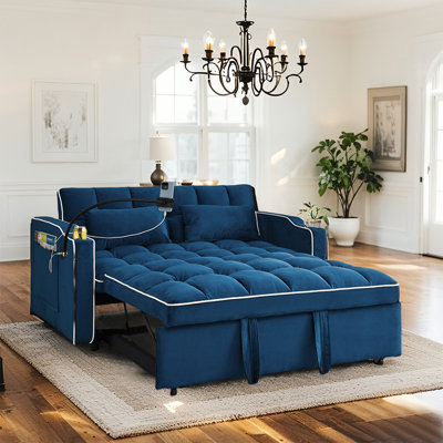 Foldable Futon Sofa Bed - Adjustable, Easy Assembly, with USB & Phone Stand, 2 Pillows Included