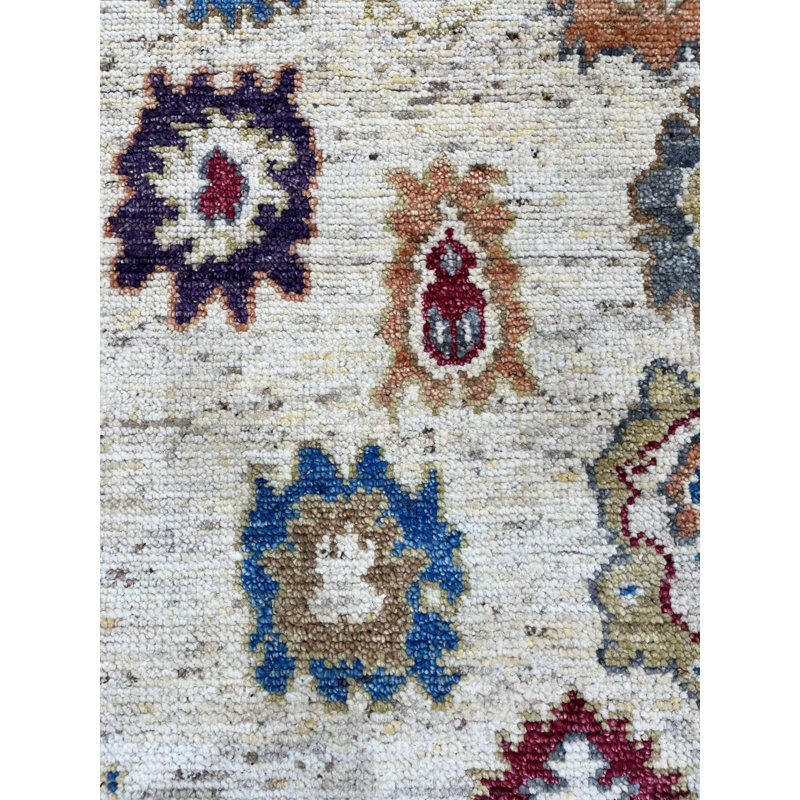 Tapis contemporain ivoire en laine noué à la main, 9 pi x 12 pi