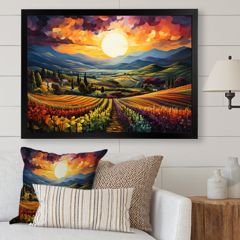 «Peah Green Vibrant Vineyard Collage Field», reproduction, H 30 po x l 40 po x P 1,5 po, Cadre photo noir simple