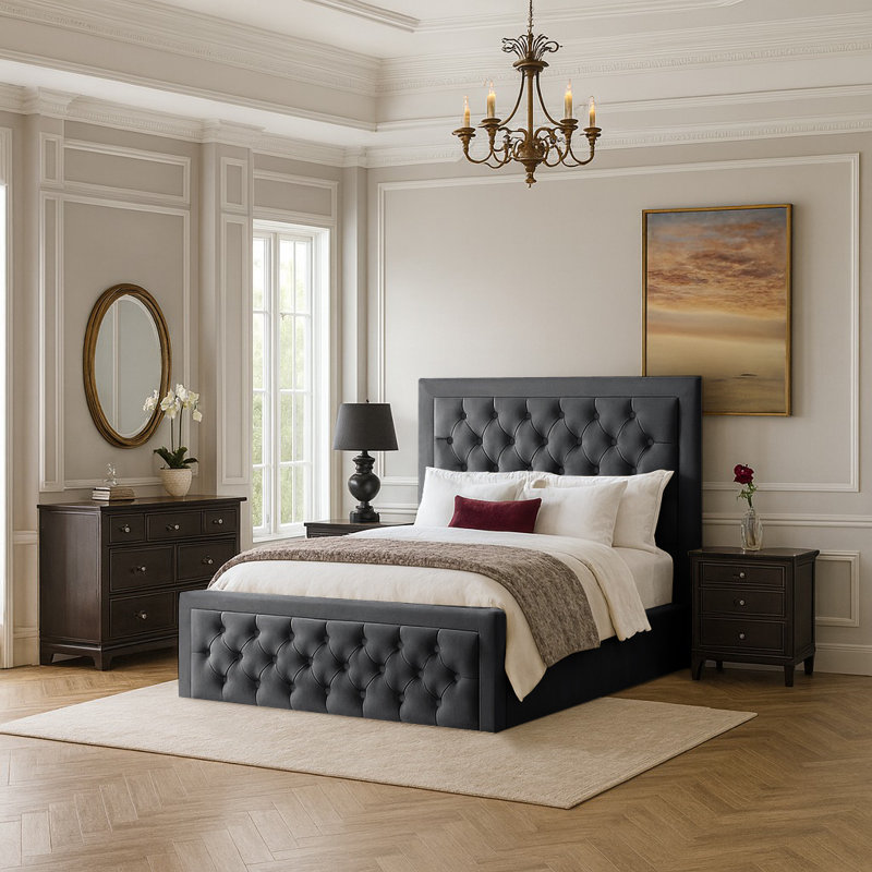 Lillias Upholstered Ottoman Storage Bed, Asphalt, 135 x 190 cm