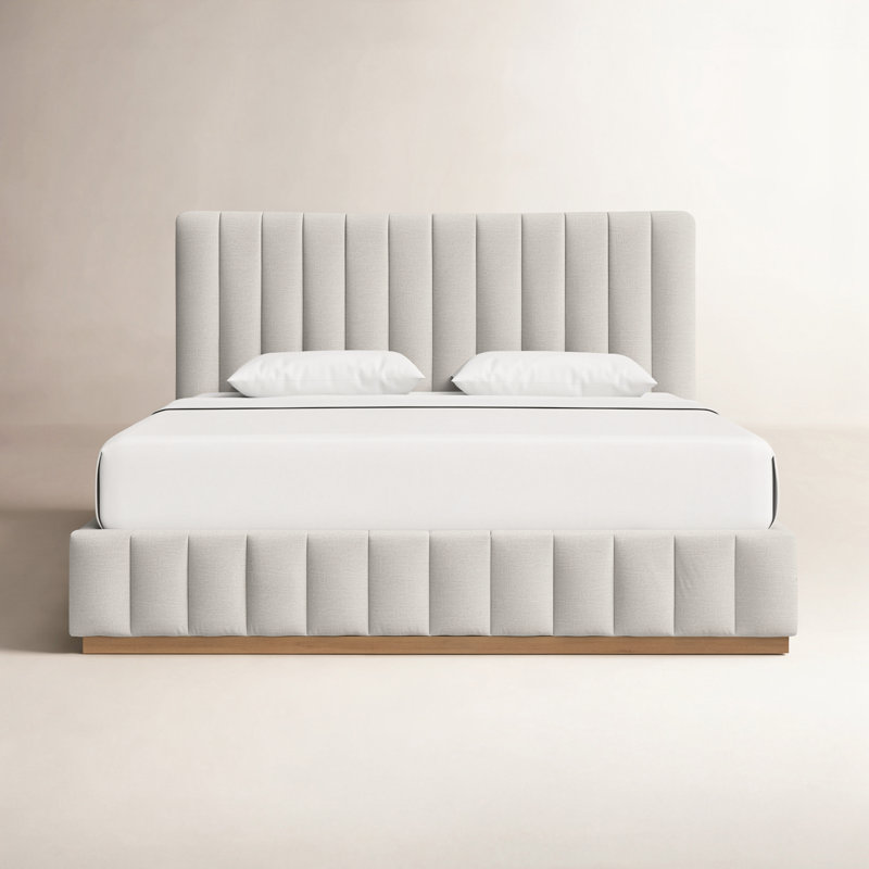 Codyn Upholstered Platform Bed, King, Cream Linen Textured Fabric