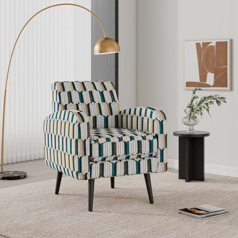 Chaise d'appoint compacte à flèches verticales avec dossier capitonné et pieds en bois massif, Yellow;Olive;Navy Stripe