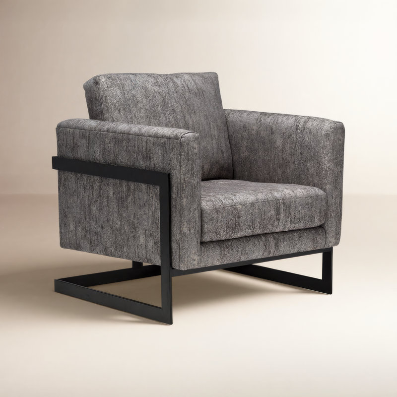 Upholstered Armchair, Gray Polyester Blend