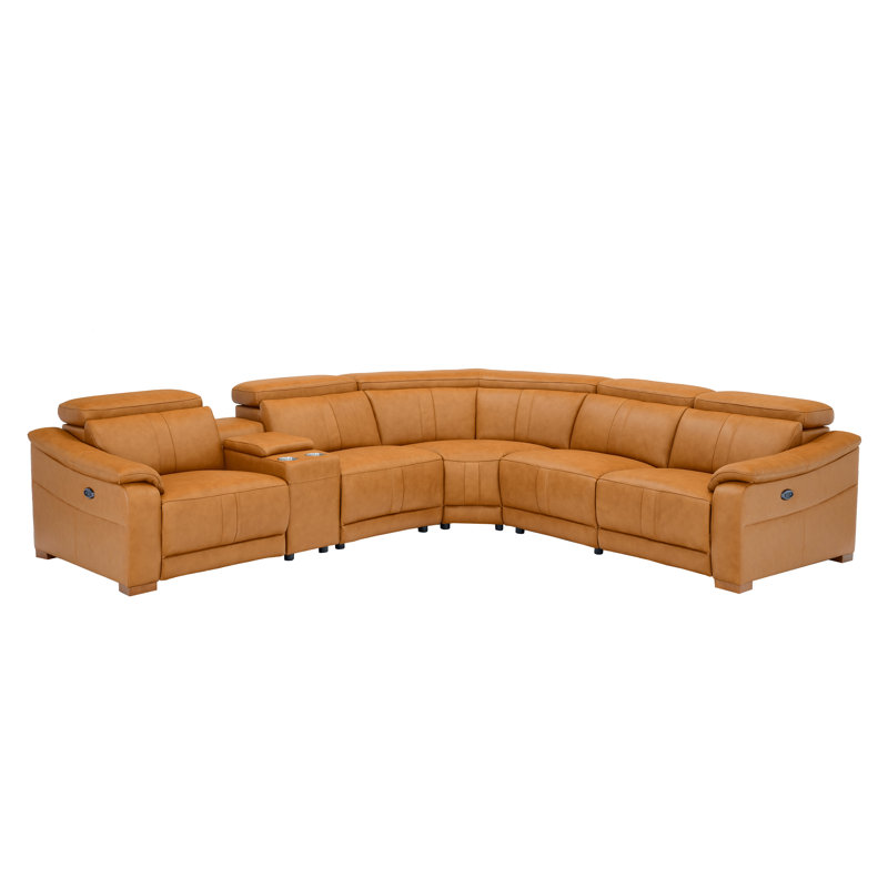 Ayshea Upholstered Power Reclining L-Shaped Sectional Reversible, Ginger Leather Match, 31.5'' H X 119.5'' W X 106'' D
