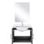 24 po L x P 22 po. Meuble-lavabo gris foncé, comptoir en quartz blanc, robinet et miroir de 18 po inclus