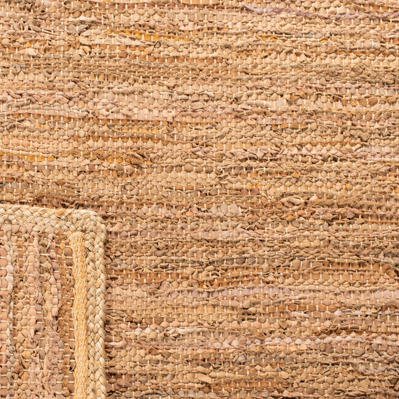 Zeitler Hand Woven Leather Cotton Solid Color Rug in Camel/Natural, Rectangle 5' x 8'