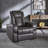 Sharaya Grey Vegan Leather LED Power Recliner With Speaker, Storage, USB And Wireless Charger