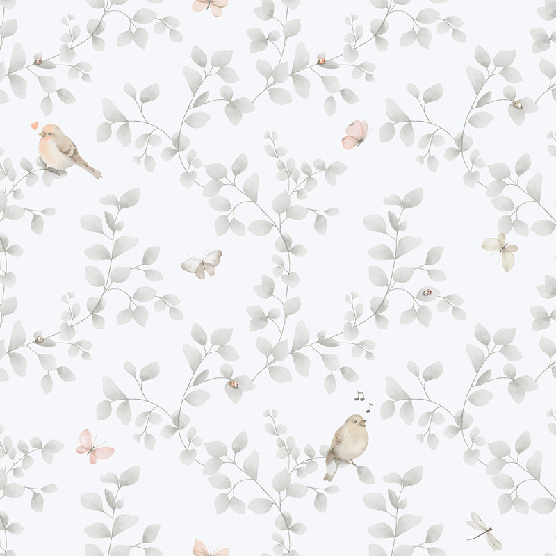 Bambino Collection Birdy and Leaf Trail Wallpaper Roll, Grey