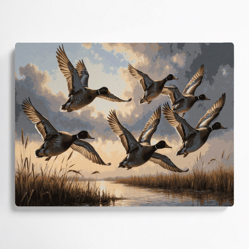 «Birds Gadwall», art mural en métal gris, H 11 po x l 14 po