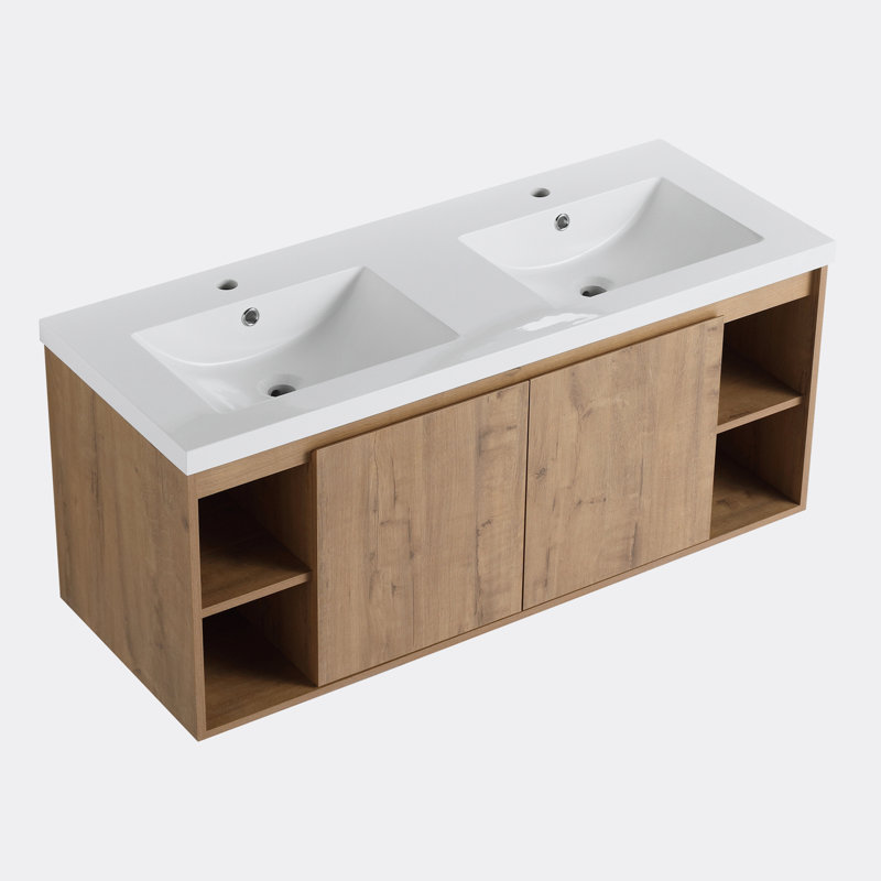Meuble-lavabo double mural avec plateau en gel 47,60 po Maddan