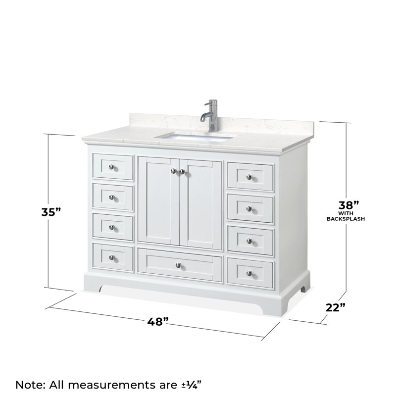 Deborah 48'' Single Bathroom Vanity with Marble Top, Carrara Cultured Marble, Polished Chrome, White