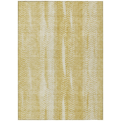 8' X 10' Gold Wheat And Ivory Botanical Leaves Washable Indoor Outdoor Area Rug