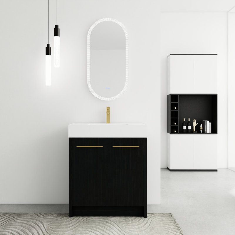 30 Inch Freestanding Bathroom Vanity Resin Sink, Calmly Soft Closing Door, Modern Fashion Sense, Black Chestnut, Abundant Storage Feature, Plywood 30" With Sink & Elegancy Flavor, Sufficient Factor,
