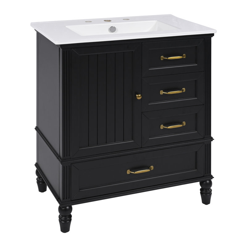 Meuble-lavabo 30 po avec lavabo, Noir, noir, noir, noir, Doré