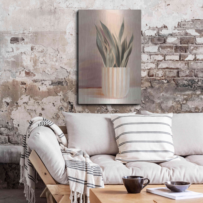 «Striped Bohemian Plant II» par House Fenway, art mural en métal, 24 po x 36 po