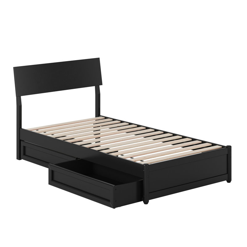 Lit plateforme en bois avec tiroirs de rangement Norla, Twin, Black