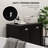 Bathroom Storage Cabinet With Tilt Out Hamper, Dual Compartment. Modern Washroom Floor Cabinet, Black. Ample Towel Storage. Separate For & Dark Clothes. Construction, Water-. Toppling Feature.