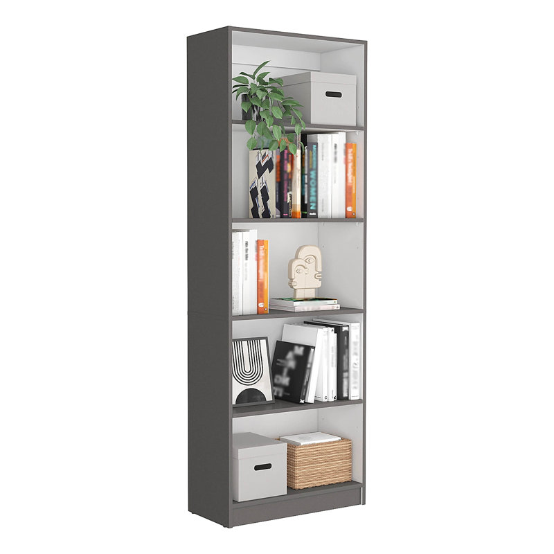 Bibliothèque Home 4 tablettes avec rangement à plusieurs niveaux, Gris