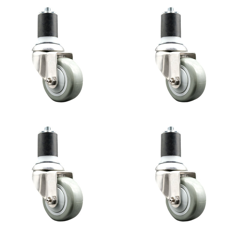 Ensemble de roulettes extensibles en polyuréthane pivotant, gris, H 3 po x l 3 po