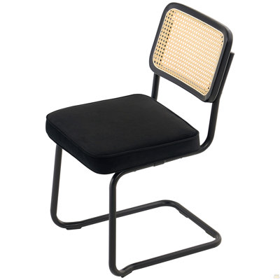 Ensemble de 2 chaises de salle à manger en rotin, chaise de salle à manger moderne de style Mid-Century, chaise d'appoint rembourrée en velours avec dossier en rotin, chaise de salle à manger rétro pour salle de séjour, chambre à coucher, bureau (18,1 pouces)