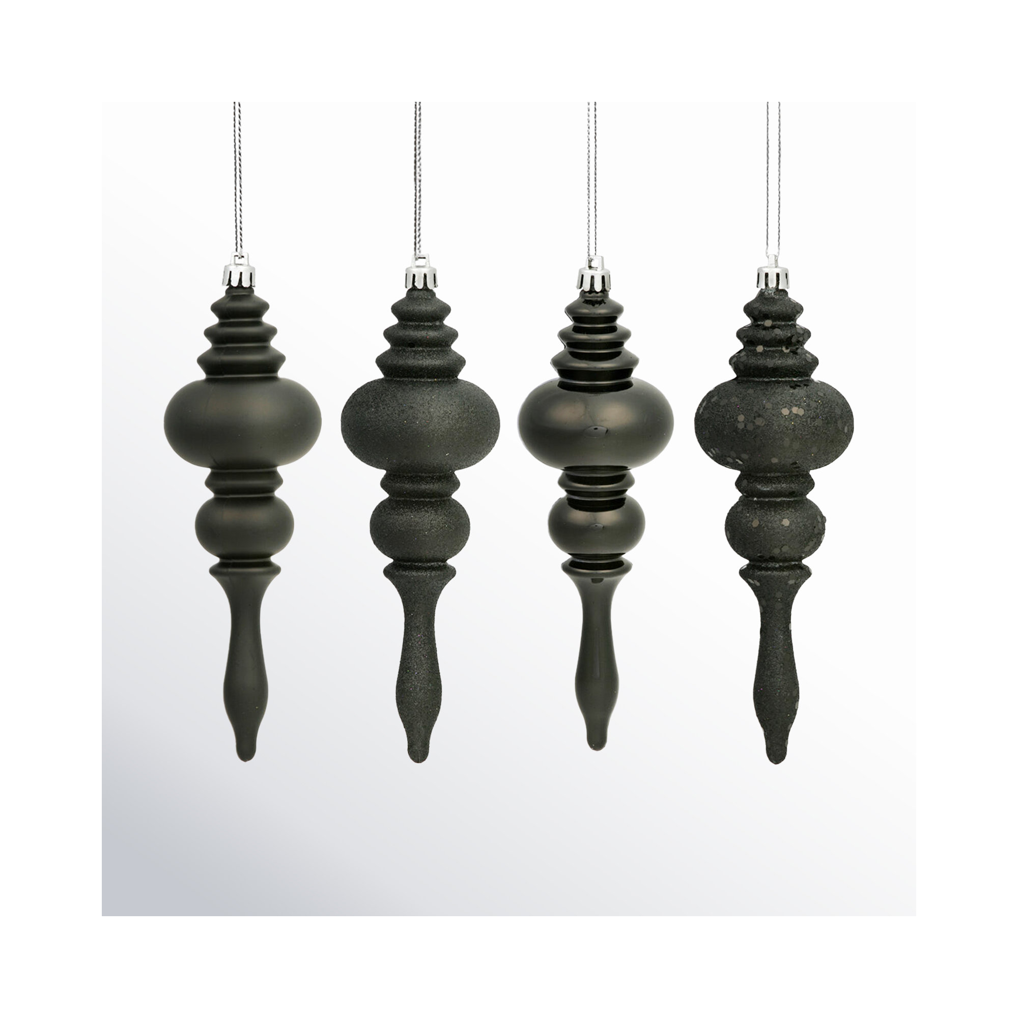 7" Finial Ornament 8/Pk, Black
