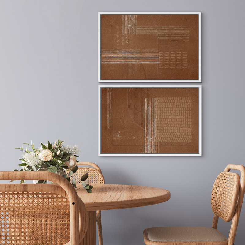 Mid-Century Modern Brown Abstract Polygon - ensemble de 2 reproductions sur toile flottantes, Blanc, H 24 po x l 36 po