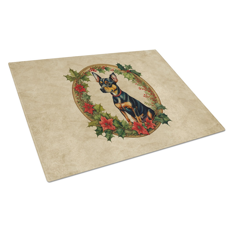 Planche à découper miniature en verre avec fleurs de Noël Pinscher