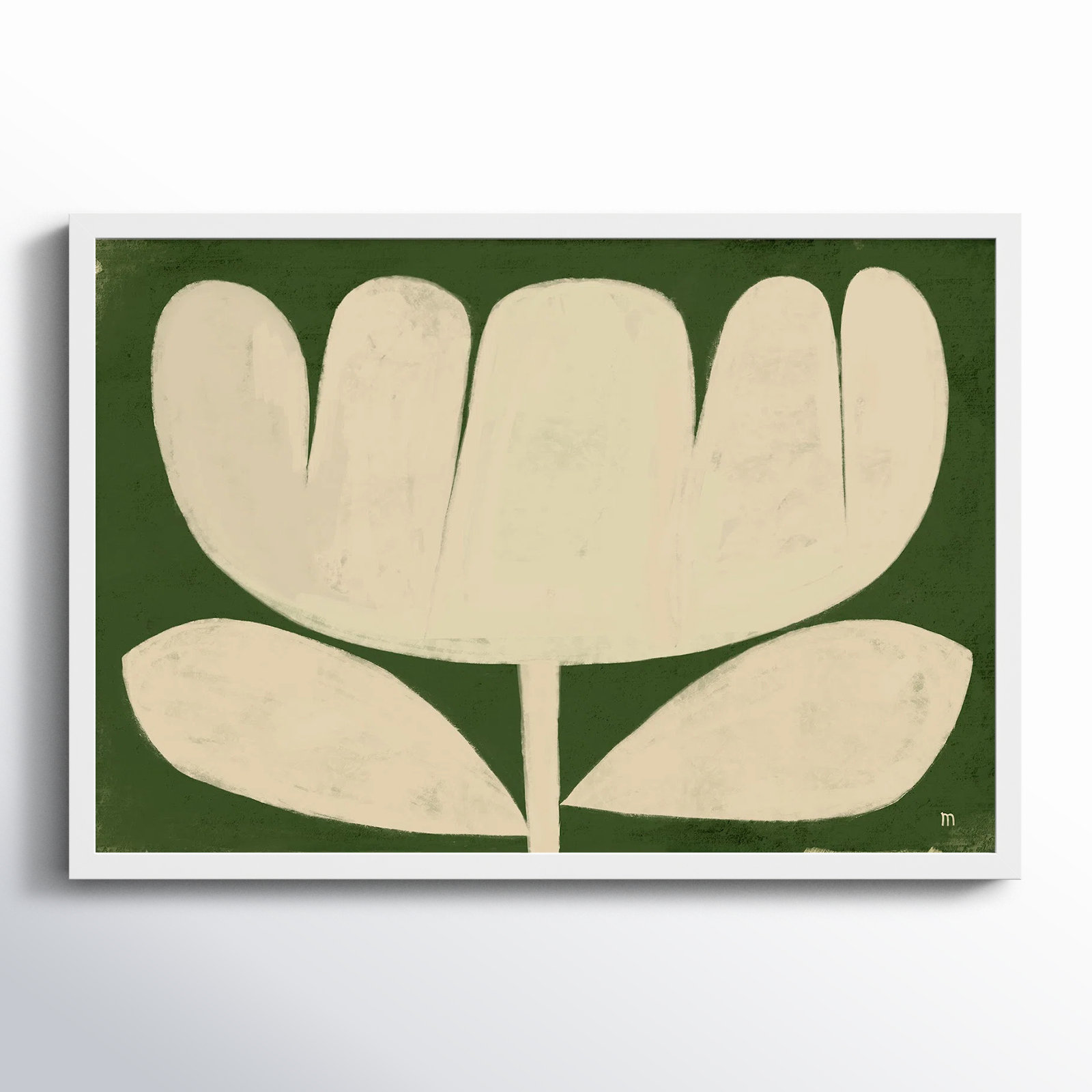Flower on Green Painting, 14" H x 20" W x 1.25" D, White