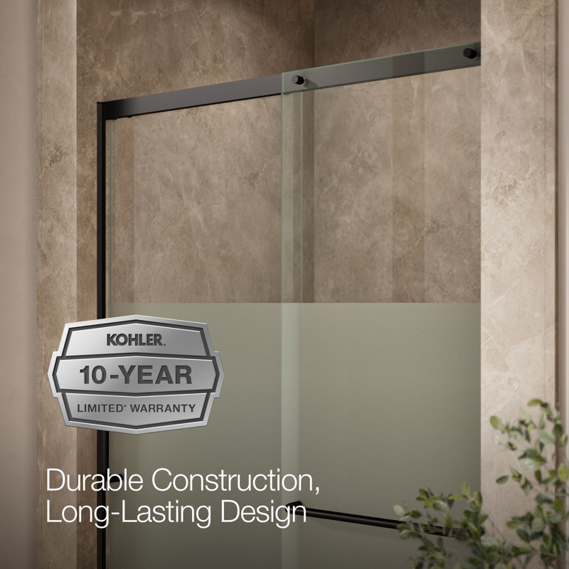 Elate Tall Sliding Shower Door, 75-1/2-In H X 50-1/4 - 53-5/8-In W, With Heavy 5/16-In Thick Crystal Clear Glass With Privacy Band