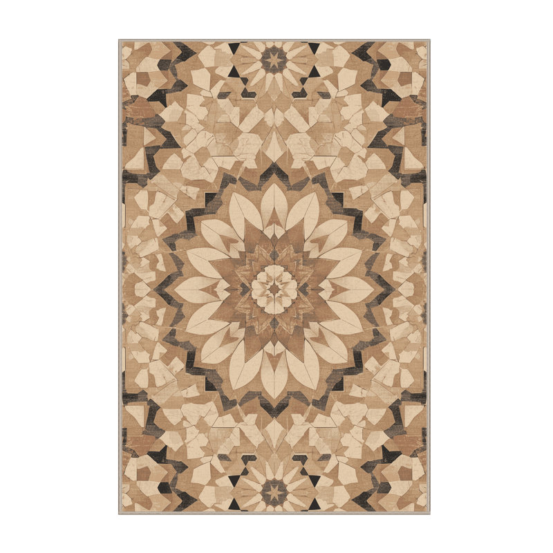 Soft Plush Tasker Global Inspired Moroccan Area Rug in Brown – Beige Binding, 8x10