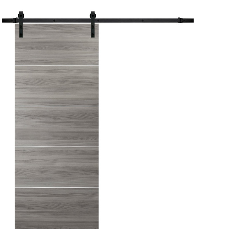 Porte de grange coulissante avec quincaillerie | Planum 0020 soie blanche | Ensemble robuste de cintres 6,6 pi | Portes intérieures modernes à panneau solide - 42 po x 84 po - Rail noir