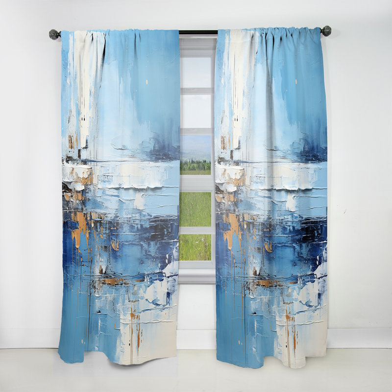 Noah Blue And Beige Tranquility Beach III - Nautical Velvet Curtain - Room Darkening - 1 panel, 52" W x 108" L
