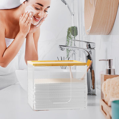 Disposable Face Towel Holder Box, Acrylic Facial Towel Container For XL Clean Skin Club, Large Disposable Face Towel Storage With Bamboo Lid, For Bath