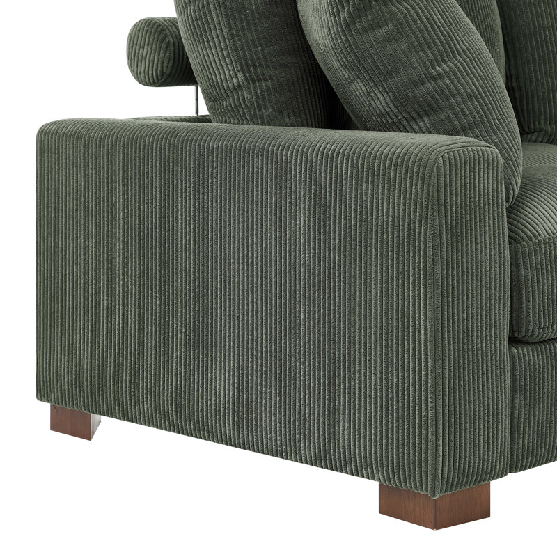 Arzuaga 89" Wide Reversible Modular Corner Sectional with Ottoman, 34"H x 122.5"W x 67.5"D, Green Corduroy