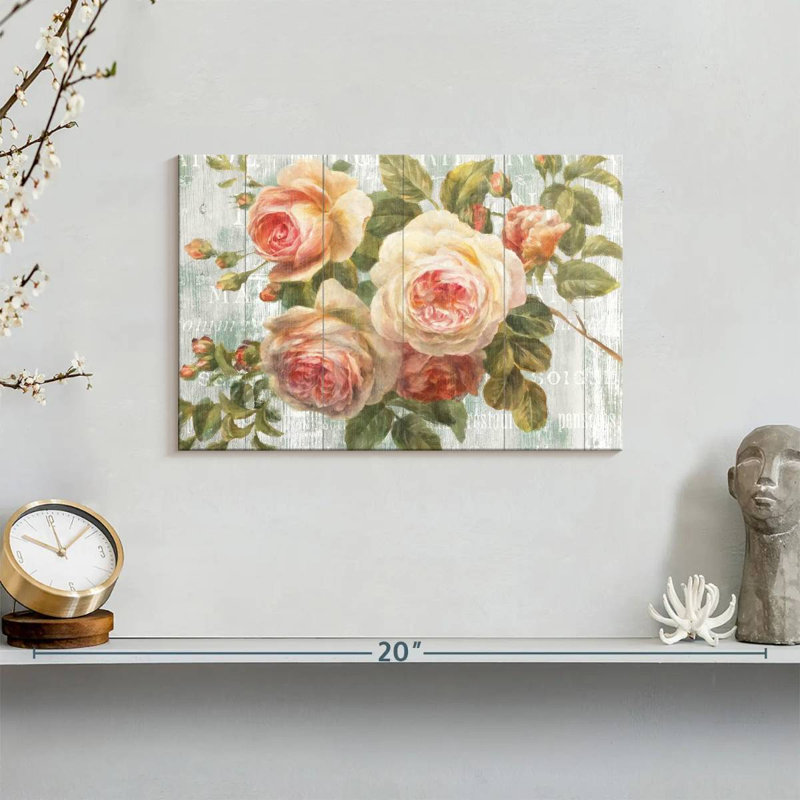 Roses Harnek rétro sur bois flottant, H 8 po x l 12 po