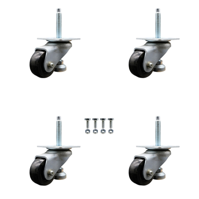 Ensemble de roulettes pivotantes en nylon TS 4 avec roue noire de 2,8 po et tiges de 16 mm x 2,0 mm x 138 mm
