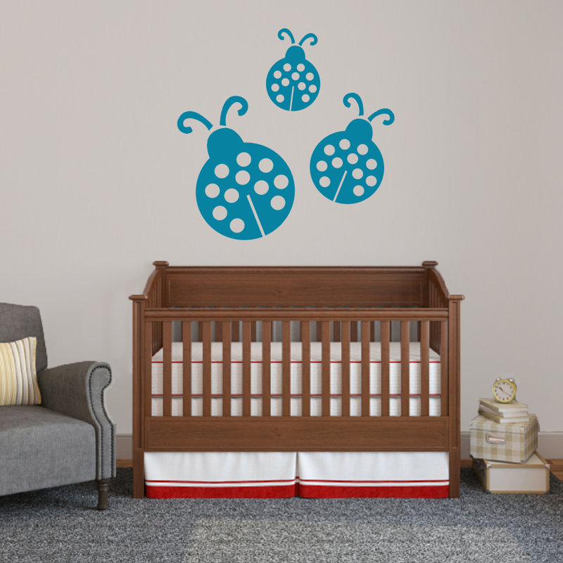 Ensemble 3 pièces de décalcomanie murale coccinelles, Bleu sarcelle