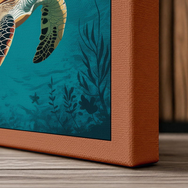 Turtle Under Moonlight Coastal - Wrapped Canvas, 24x16 - 61.0 x 40.6 cm, Terracotta Border