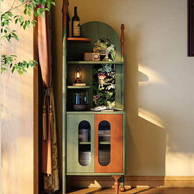 66.93"Green solid wood vintage corner cabinet