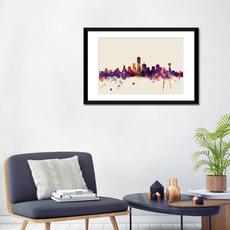 «Skyline Series: Dallas, Texas, USA on Beige», reproduction d'art sur toile tendue, H 24 po x l 32 po x P 1 po, Blanc
