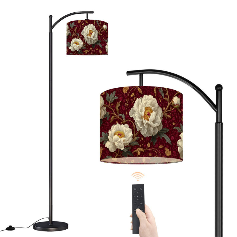 Lampe sur pied à arc floral avec abat-jour réglable pivoines or blanc élégant Lampe sur pied à feuillage bourgogne foncé 3 températures de couleur