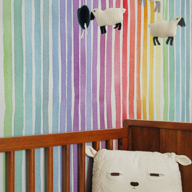 Rainbow Stripe Wallpaper Pastel Blue Yellow Pink