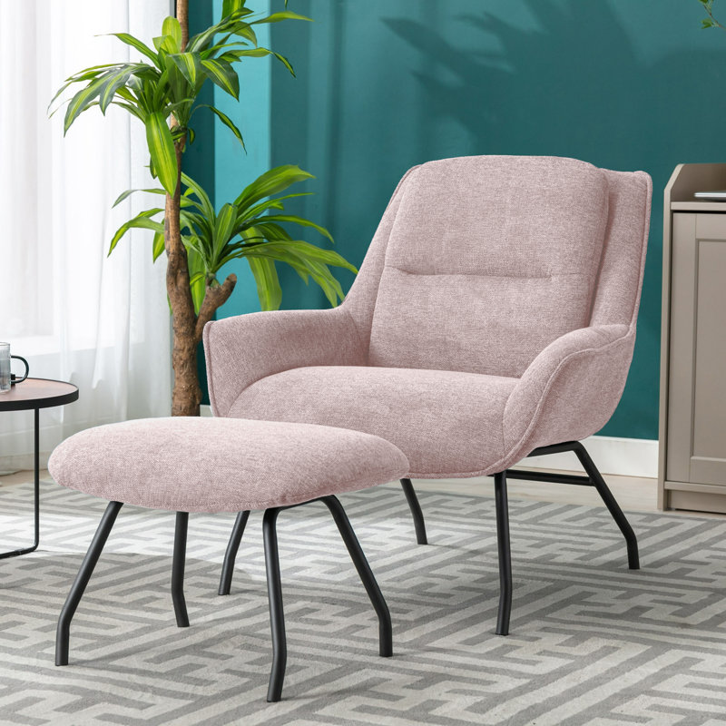 Caicedo Fabric Upholstered Accent Chair with Ottoman, Gray Polyester Blend