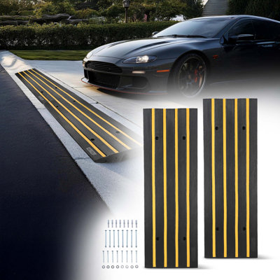 Yescom 2 Pack Driveway Curb Ramp 4FT Each Heavy Duty Rubber Bumper Protector for Low Cars