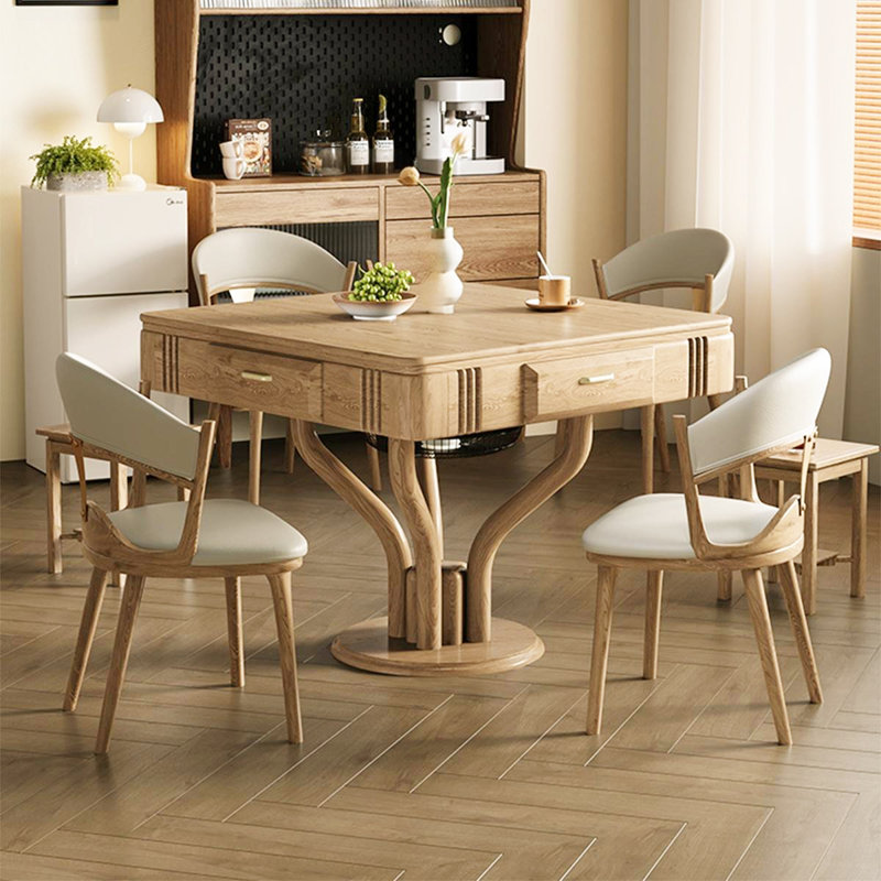 Solid Wood Multifunctional Dining & Mahjong Table with Heating Function for Chinese Rules