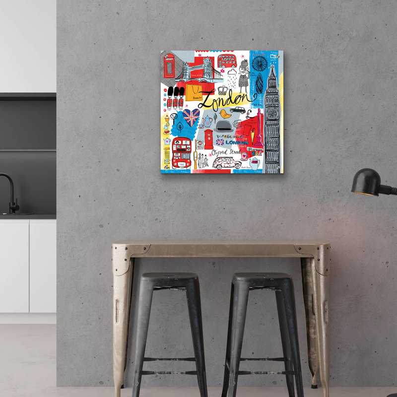 Art mural en verre épique «Travelling London» par Farida Zaman, 24 po x 24 po, H 24 po x l 24 po